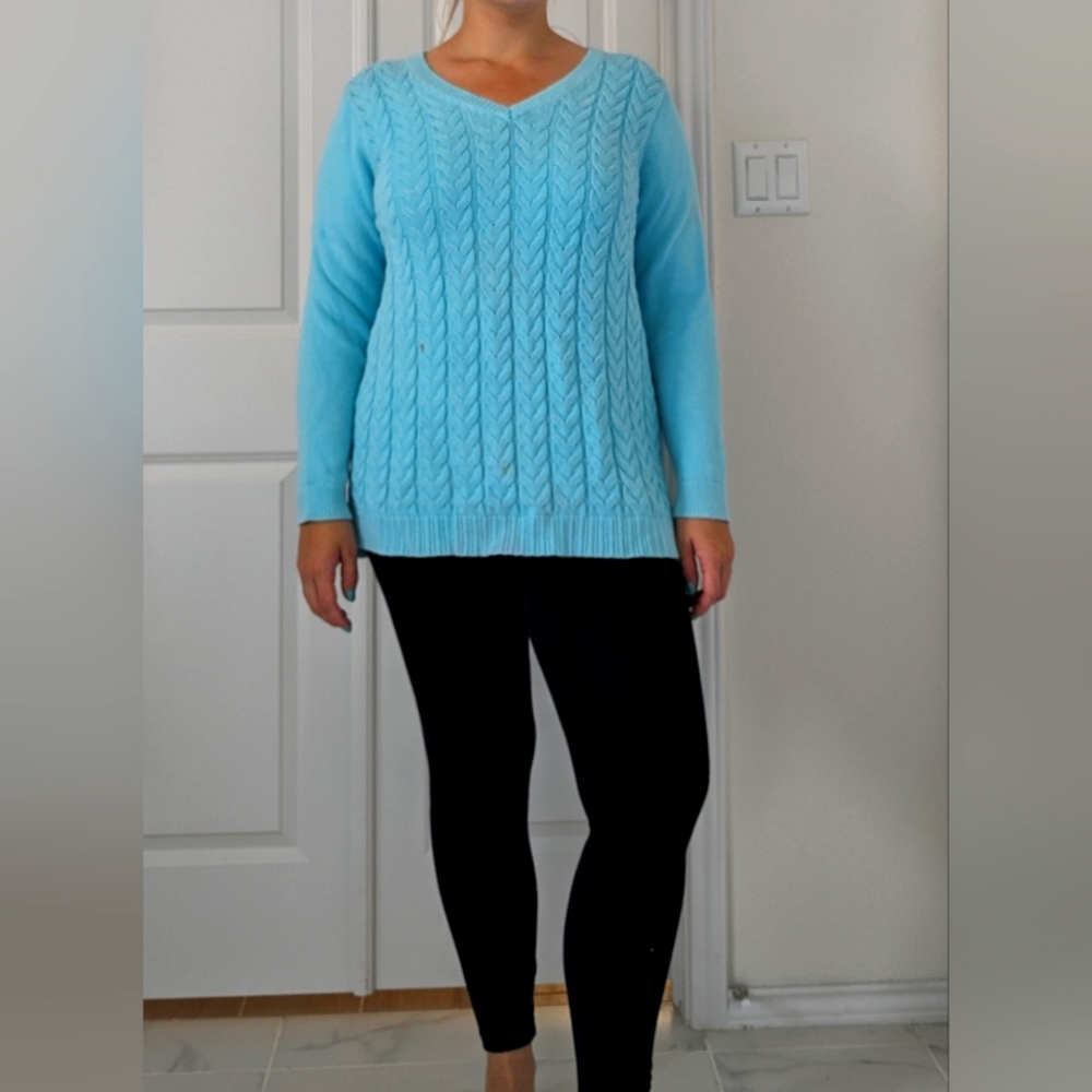 Lands' Land's End Drifter Sweater, 100% cotton, woven sweater, turquoise, blue